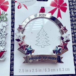 Studio Decor Metal Proud to Serve Picture Frame Christmas Ornament 2021 NWT